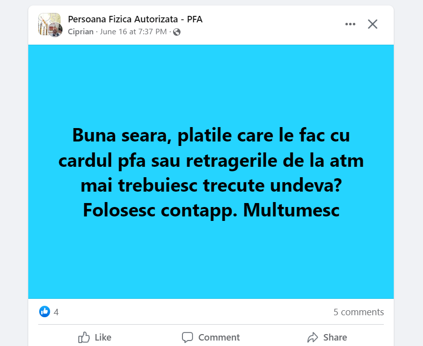 Serviciu de consultanta pentru infiintare si contabilitate PFA